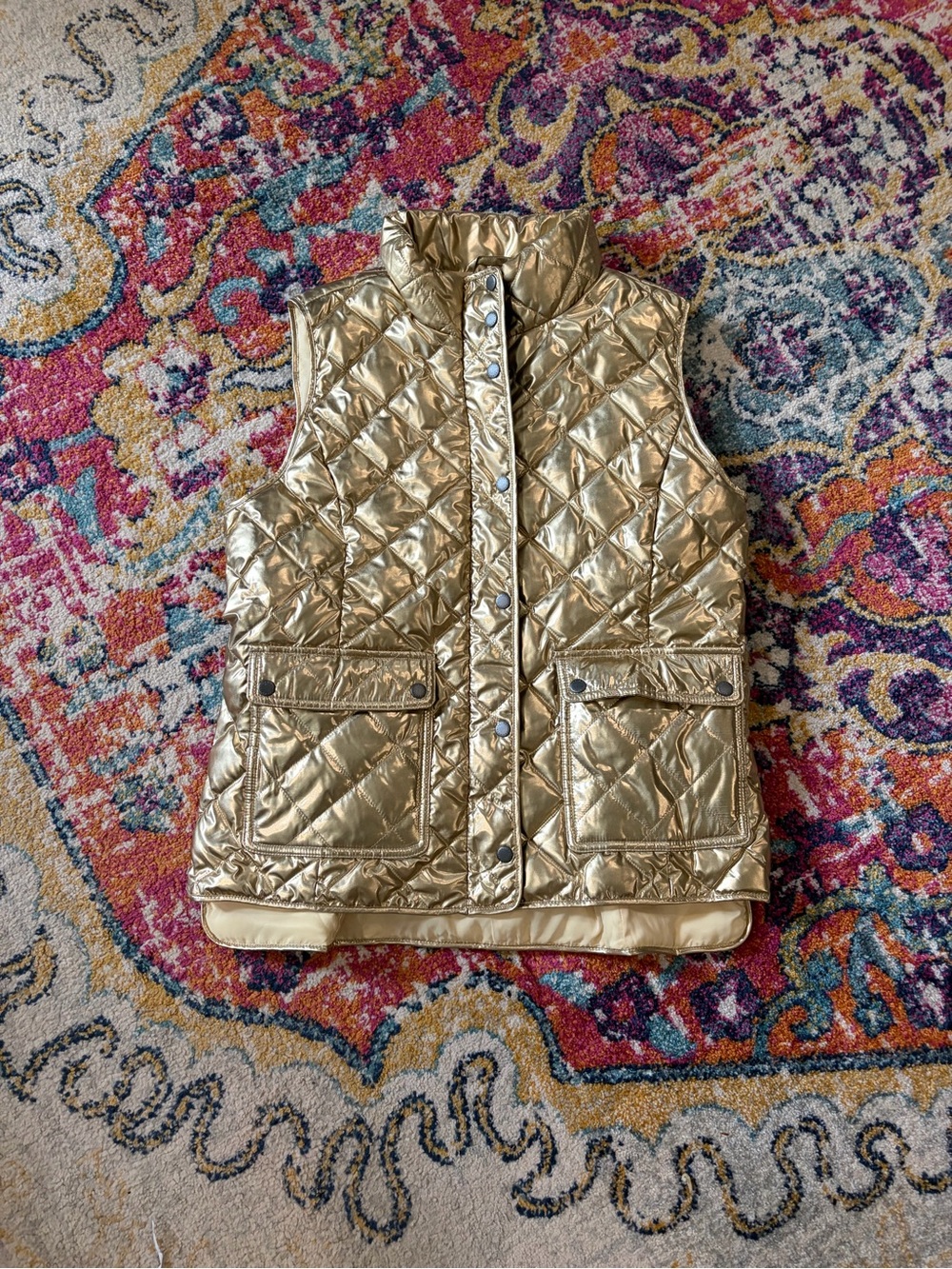 NWT Talbots Quilted Down Puffer Vest in Gold Metallic